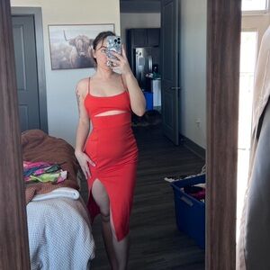 Elegant Red Cut-Out Dress